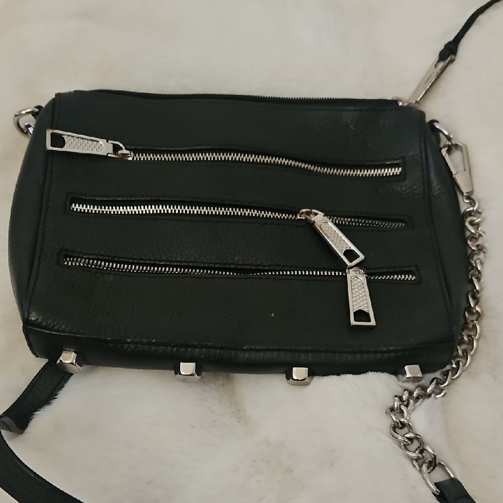 Rebecca Minkoff Black Leather Crossbody with Silver Hardware